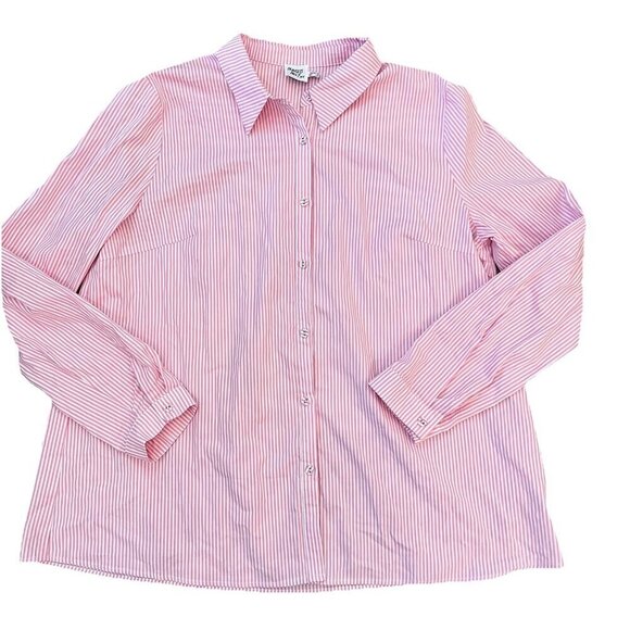 Princess Polly Tops - Princess Polly Chloe Button Down Poplin Shirt Long Sleeve Pink Stripe Size 12
